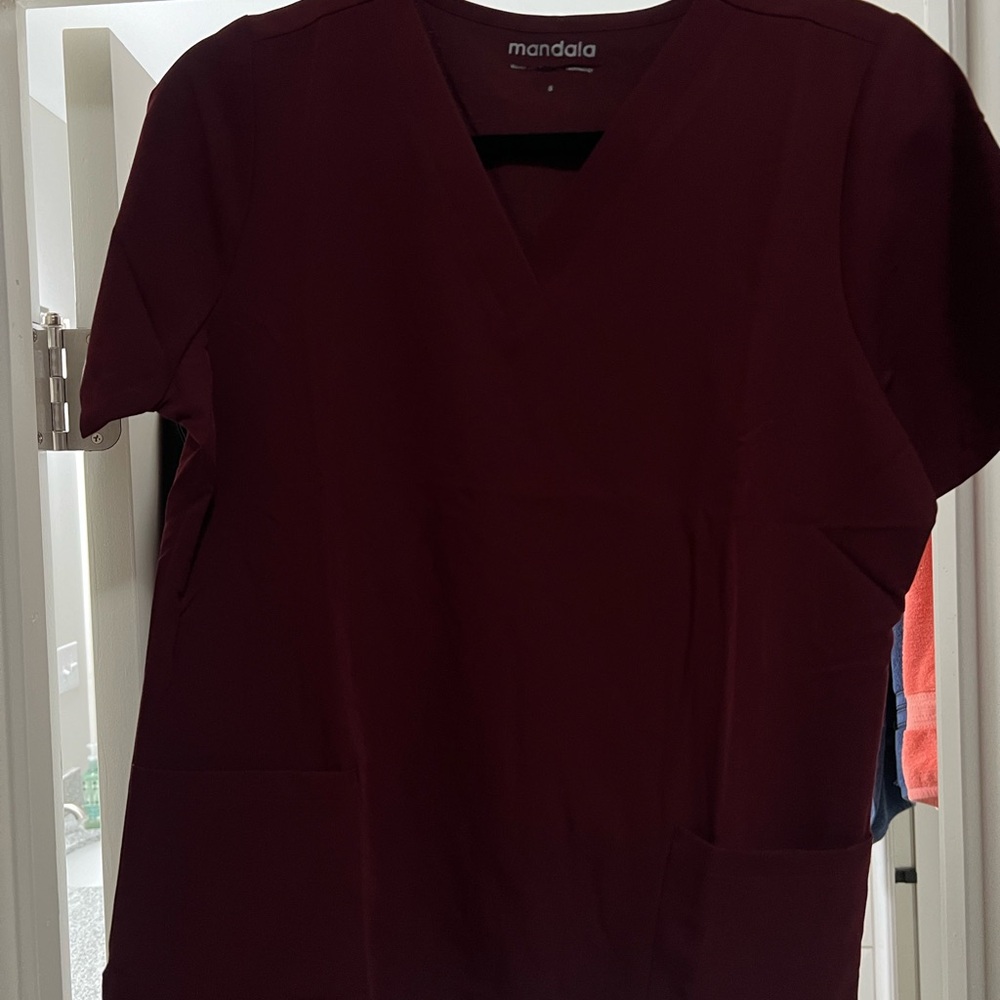 Mandala Women's Short Sleeve Burgundy Top